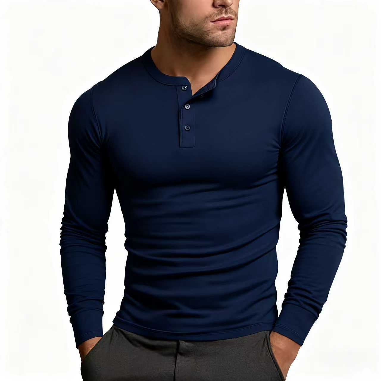 Herren Langarm-Henley-Shirt mit klassischem Knopfdetail und körpernaher Passform ModeGeist