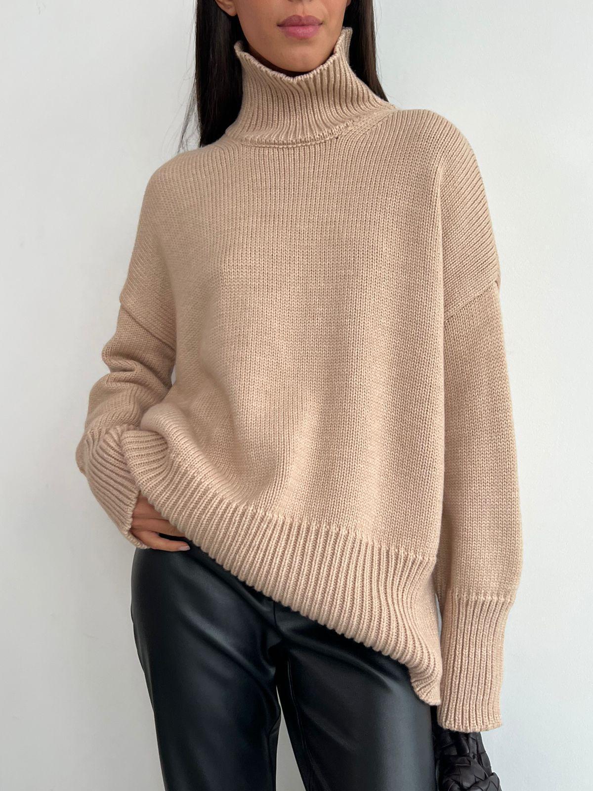Damen Kuscheliger Rollkragenpullover aus hochwertiger Baumwollmischung mit lockerer Passform ModeGeist