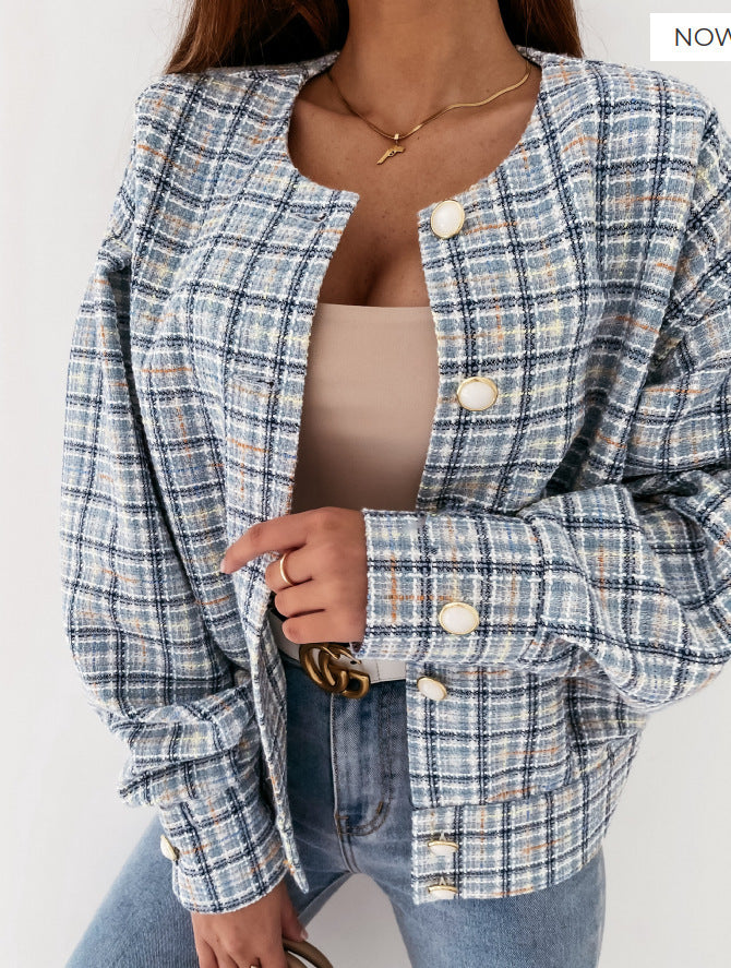 Damen Karierte Bouclé-Jacke ModeGeist