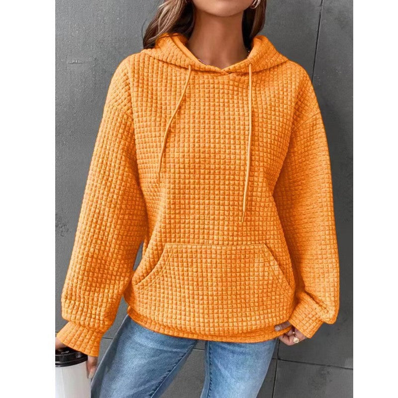 Damen Waffelstruktur Hoodie mit Kängurutasche und lässigem Schnitt ModeGeist