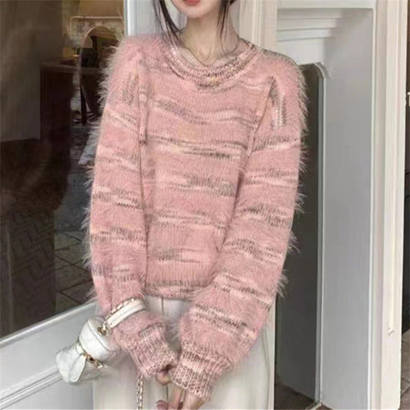 Damen Kuscheliger Strickpullover mit trendigem Farbverlauf und voluminösen Ärmeln ModeGeist