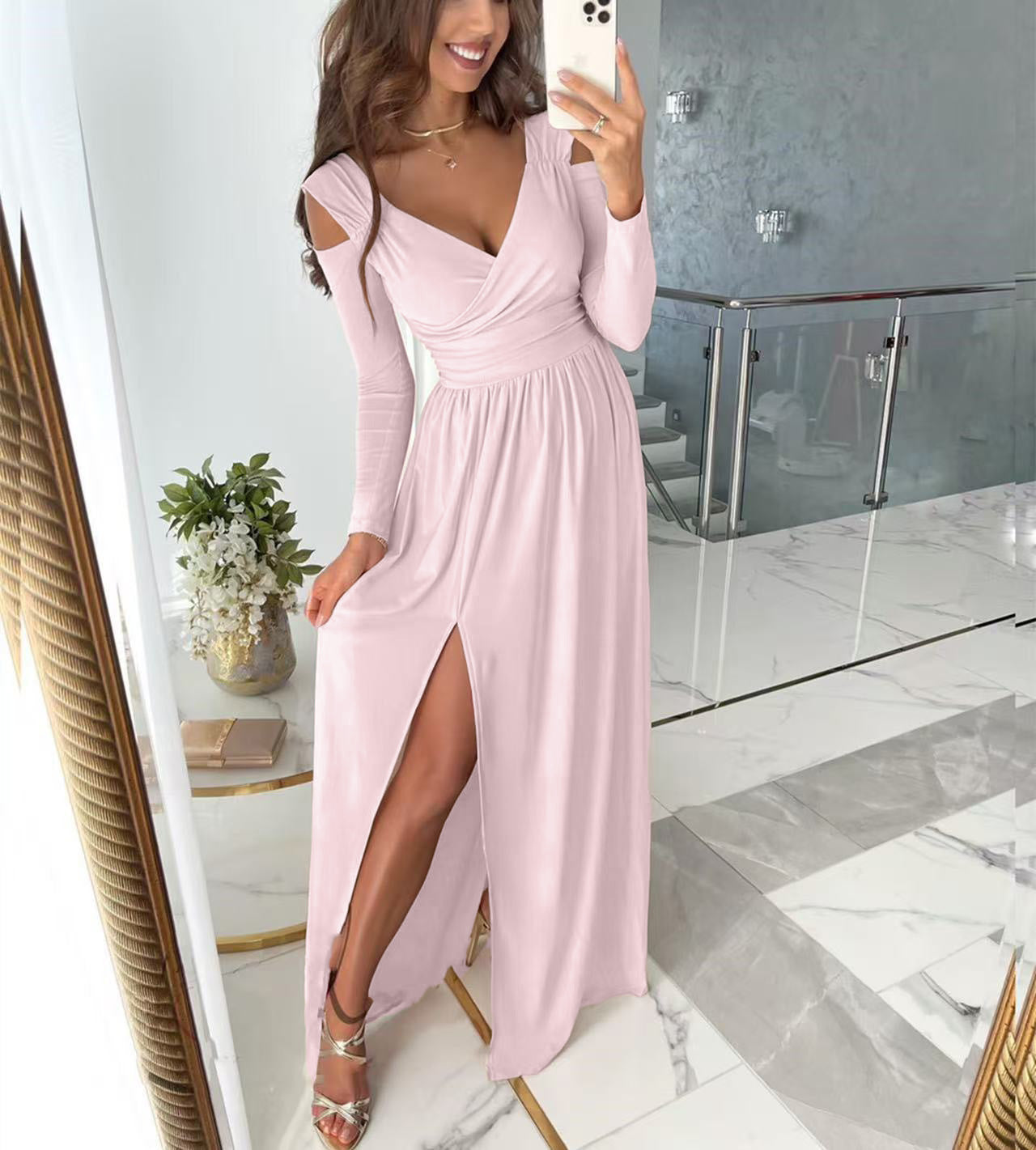 Damen Elegantes Maxi-Kleid mit Wickeldesign und Schlitz ModeGeist