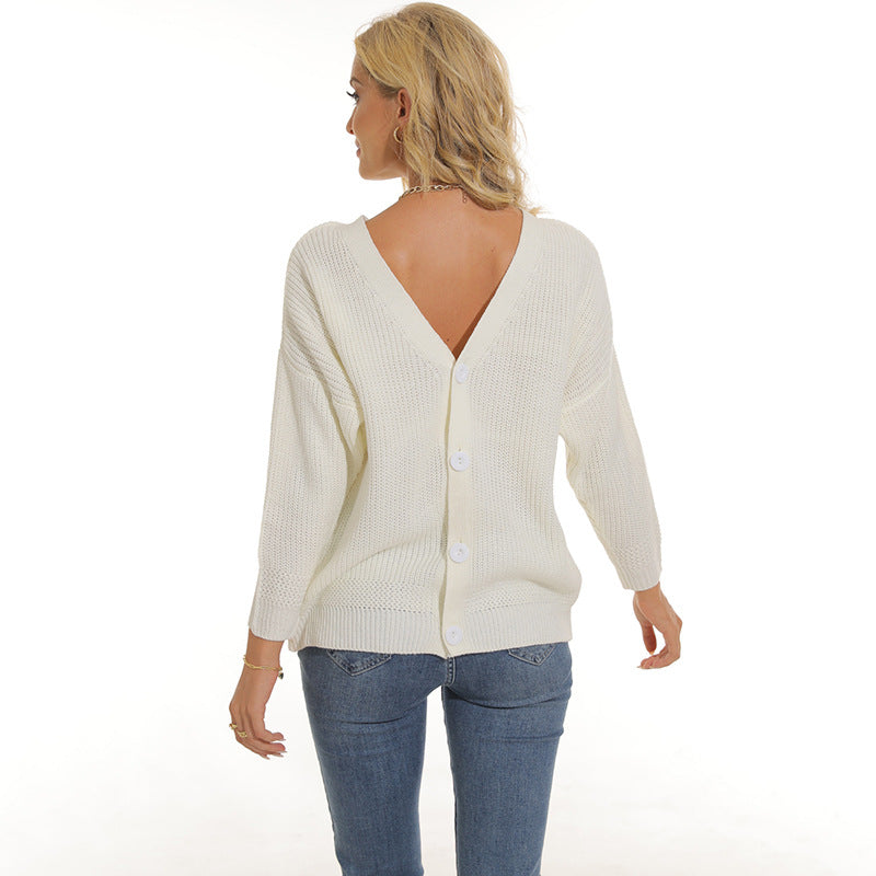 Damen Strickjacke mit tiefem V-Ausschnitt und Knopfleiste ModeGeist