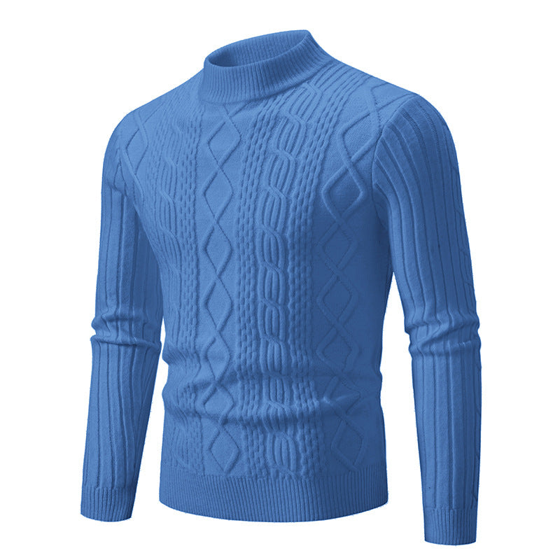 Herren Strickpullover mit hohem Kragen und Zopfmuster ModeGeist