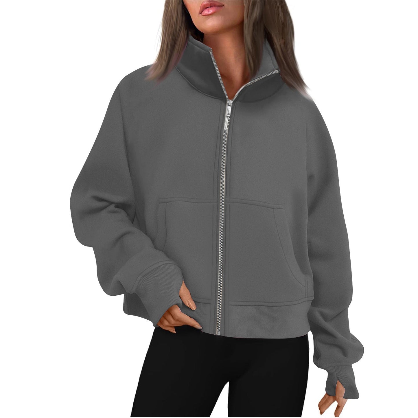Damen bequeme Sweatjacke mit hohem Kragen ModeGeist
