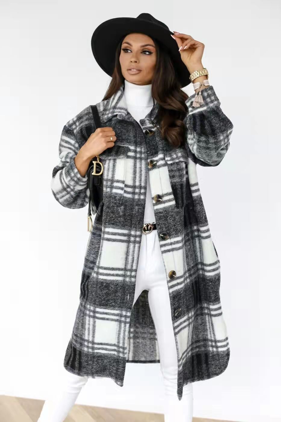 Damen Karierter Oversized-Hemd-Mantel mit praktischen Taschen ModeGeist