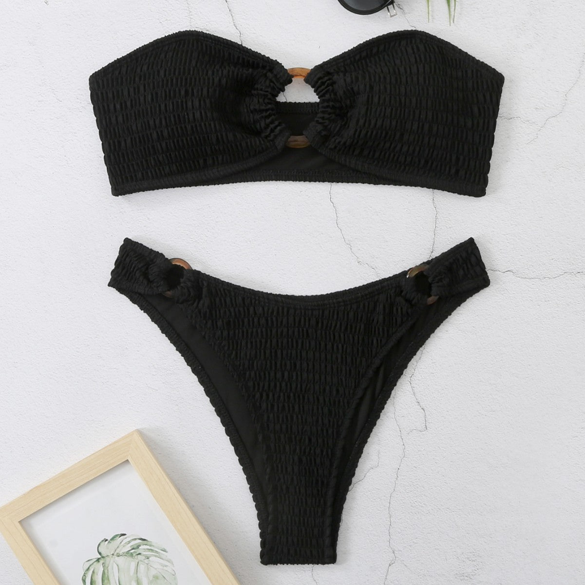 Bikini-Set mit Smok-Detail und Ring-Dekor für Damen von MODEGEIST