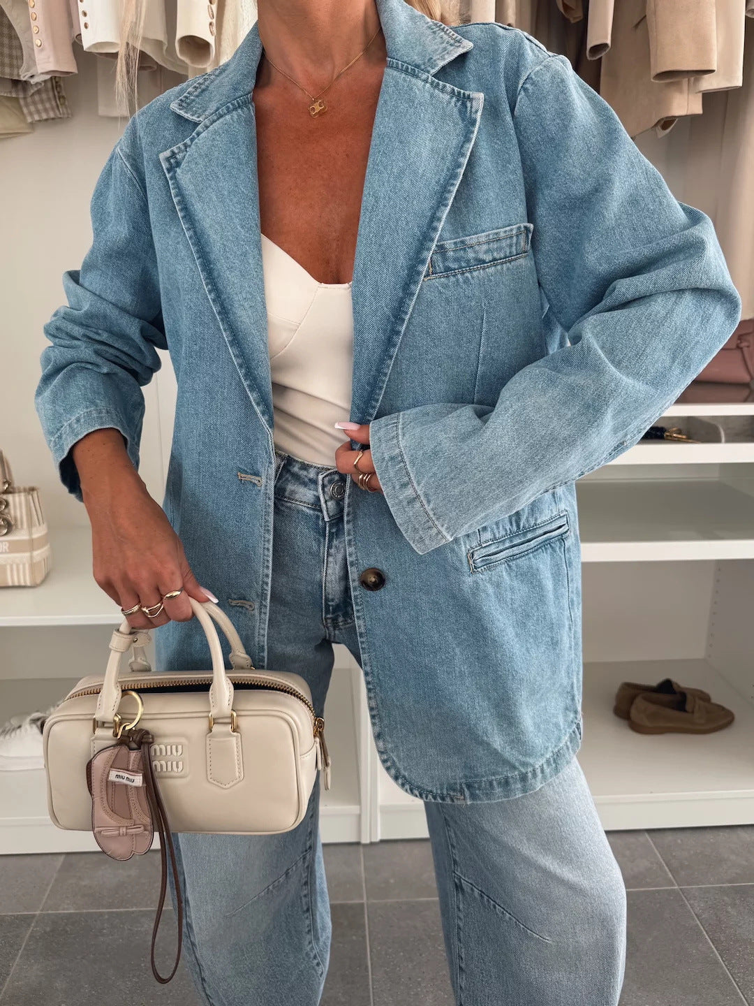 ModeGeist | Lockere Gewaschene Blaue Denim Anzugjacke
