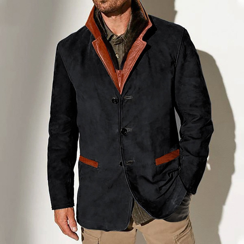 Herren elegante Wildlederjacke mit Kontrastdetails ModeGeist