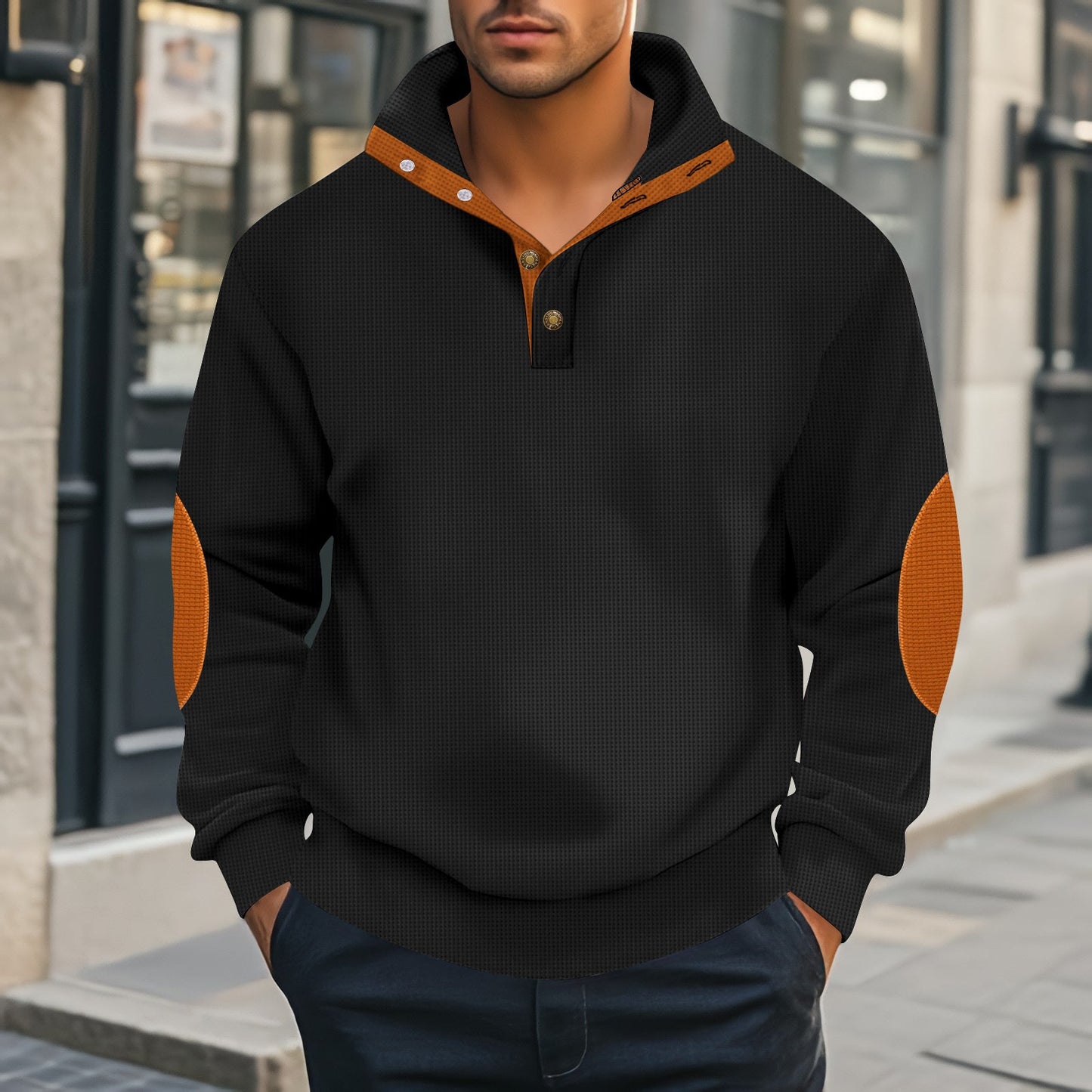 Herren Henley-Pullover mit strukturiertem Design und Kontrastakzenten ModeGeist