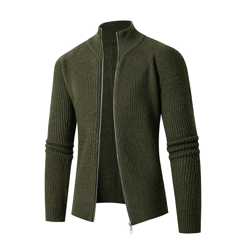 Herren Strickjacke mit hohem Kragen und feiner Rippstruktur ModeGeist