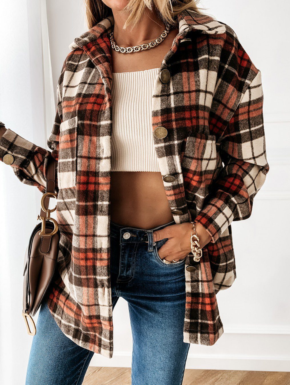 ModeGeist | Oversized Hemdjacke Karomuster Lässiger Chic