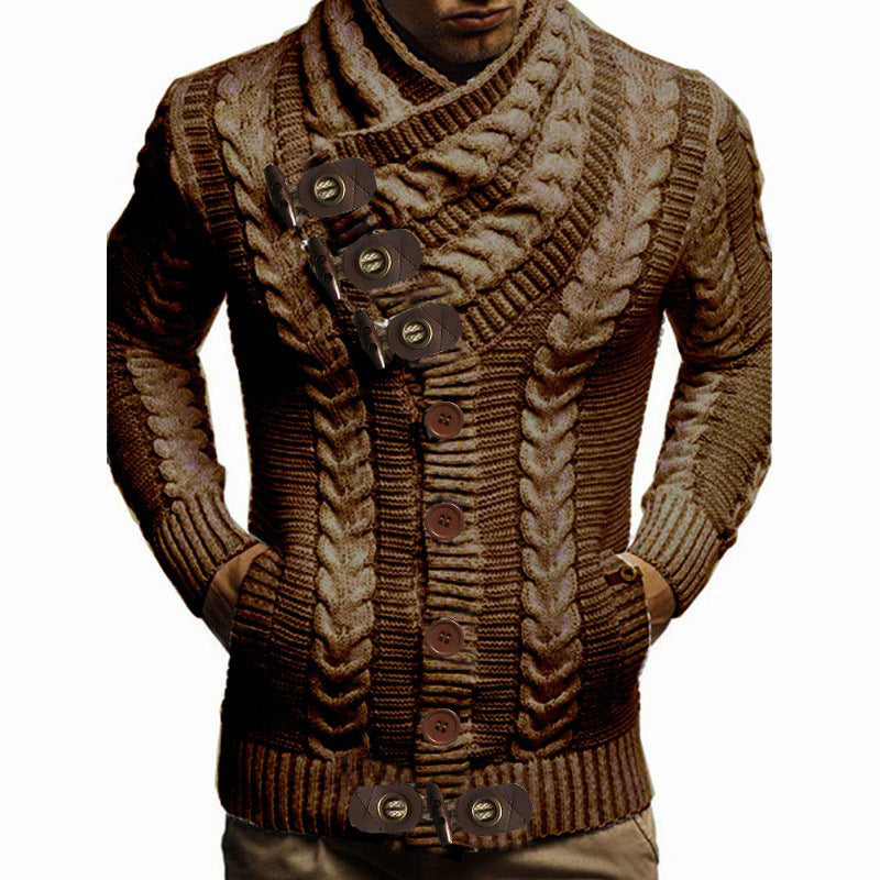 Herren Strickjacke mit großem Kragen und Zopfmuster ModeGeist