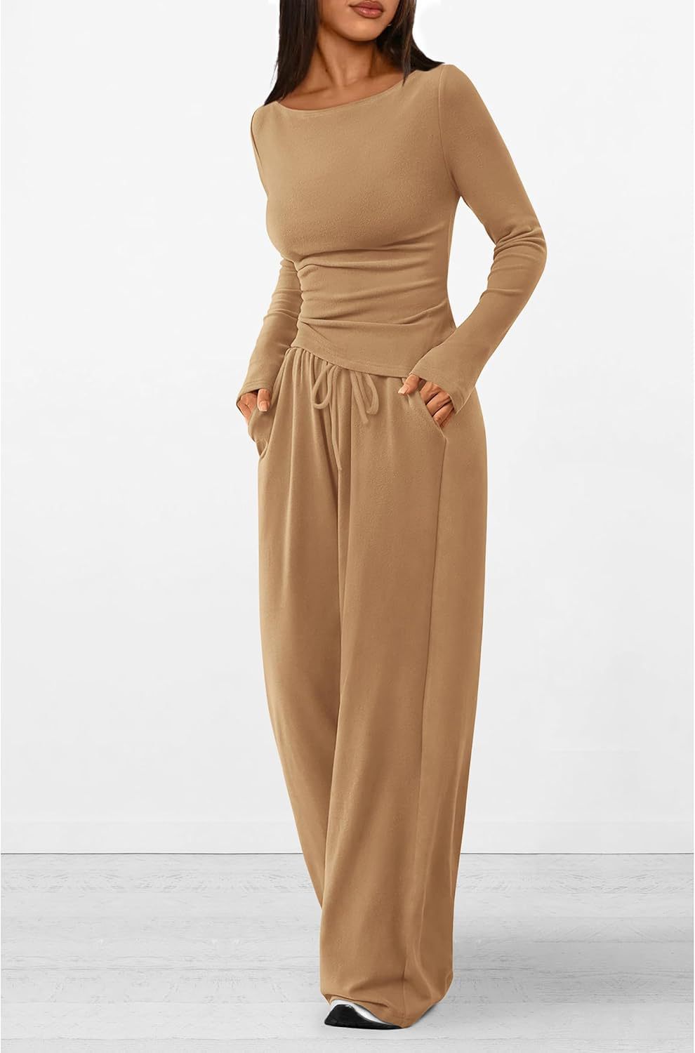 Damen elegantes und bequemes Lounge-Set mit langem Arm und elastischem Bund ModeGeist