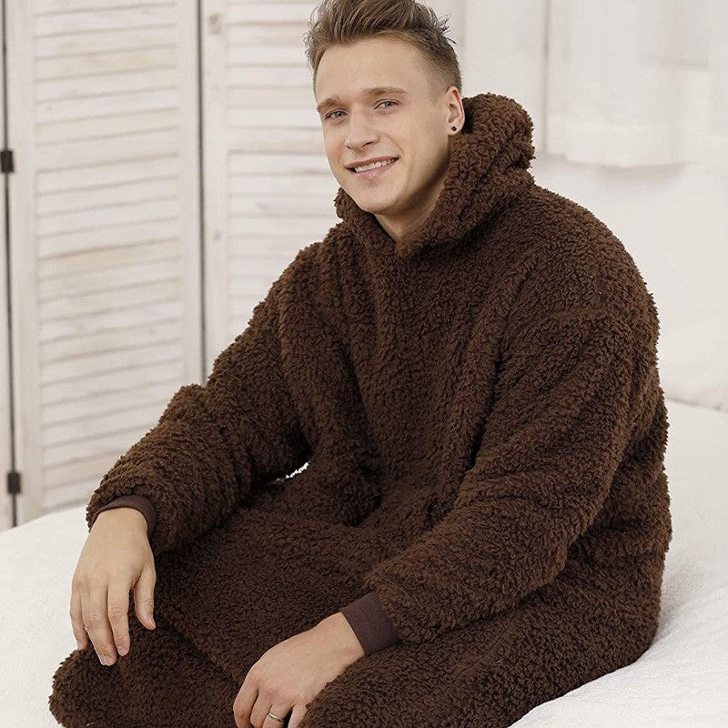 Herren Kuscheliger Fleece-Bademantel mit Kapuze und Taschen ModeGeist