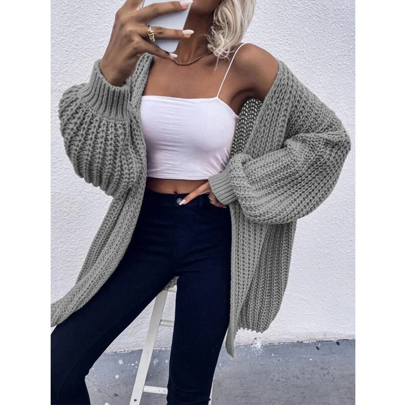 Damen Grobstrickjacke mit voluminösen Ärmeln und offener Front ModeGeist