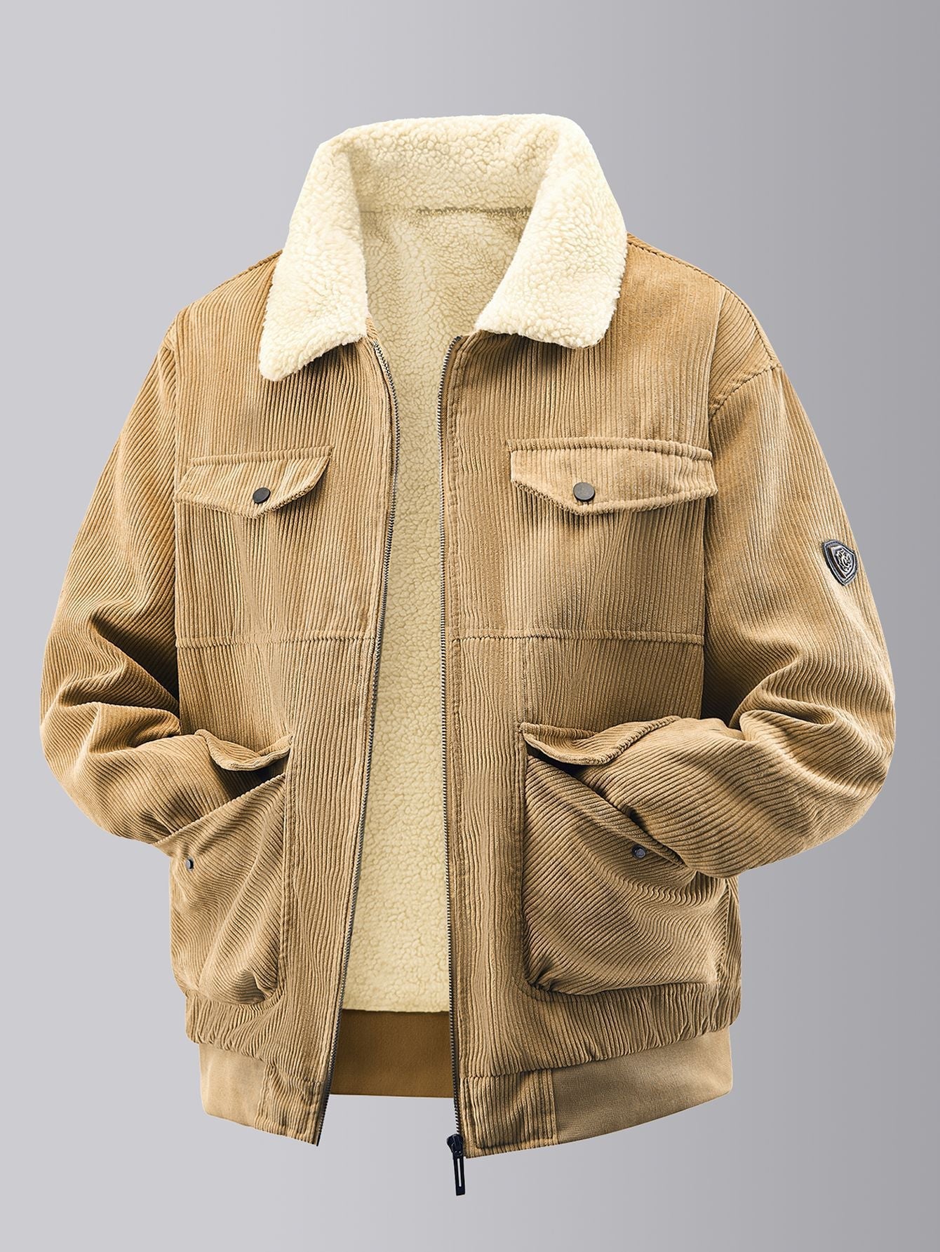 Herren kuschelige Teddy-Fleecejacke mit praktischen Brusttaschen und elastischen Bündchen ModeGeist