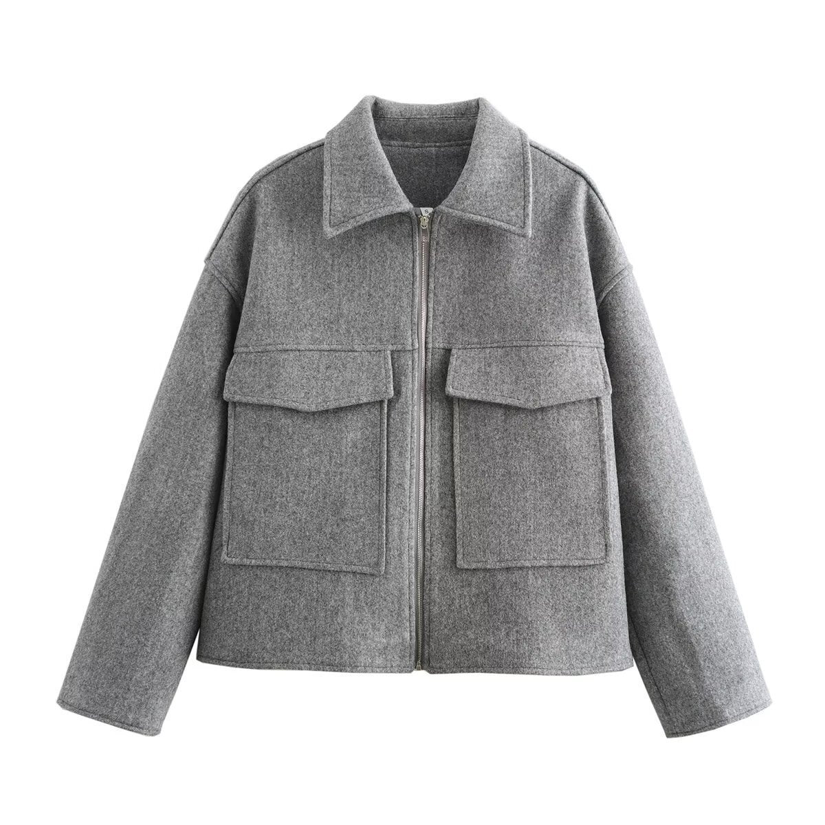 Damen lässige Jacke mit aufgesetzten Taschen und Reißverschluss ModeGeist