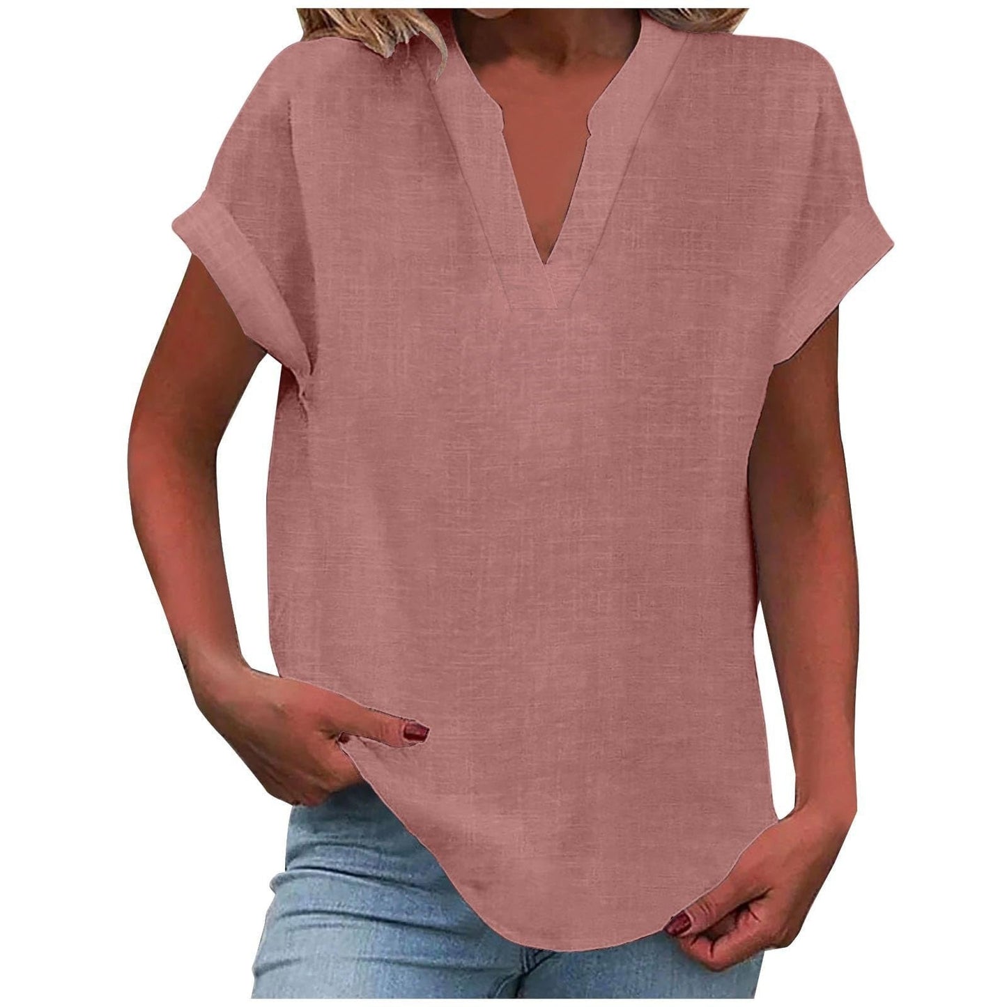 MODEGEIST Damen V-Ausschnitt Bluse Relaxed Fit Leichter Stoff Weiß