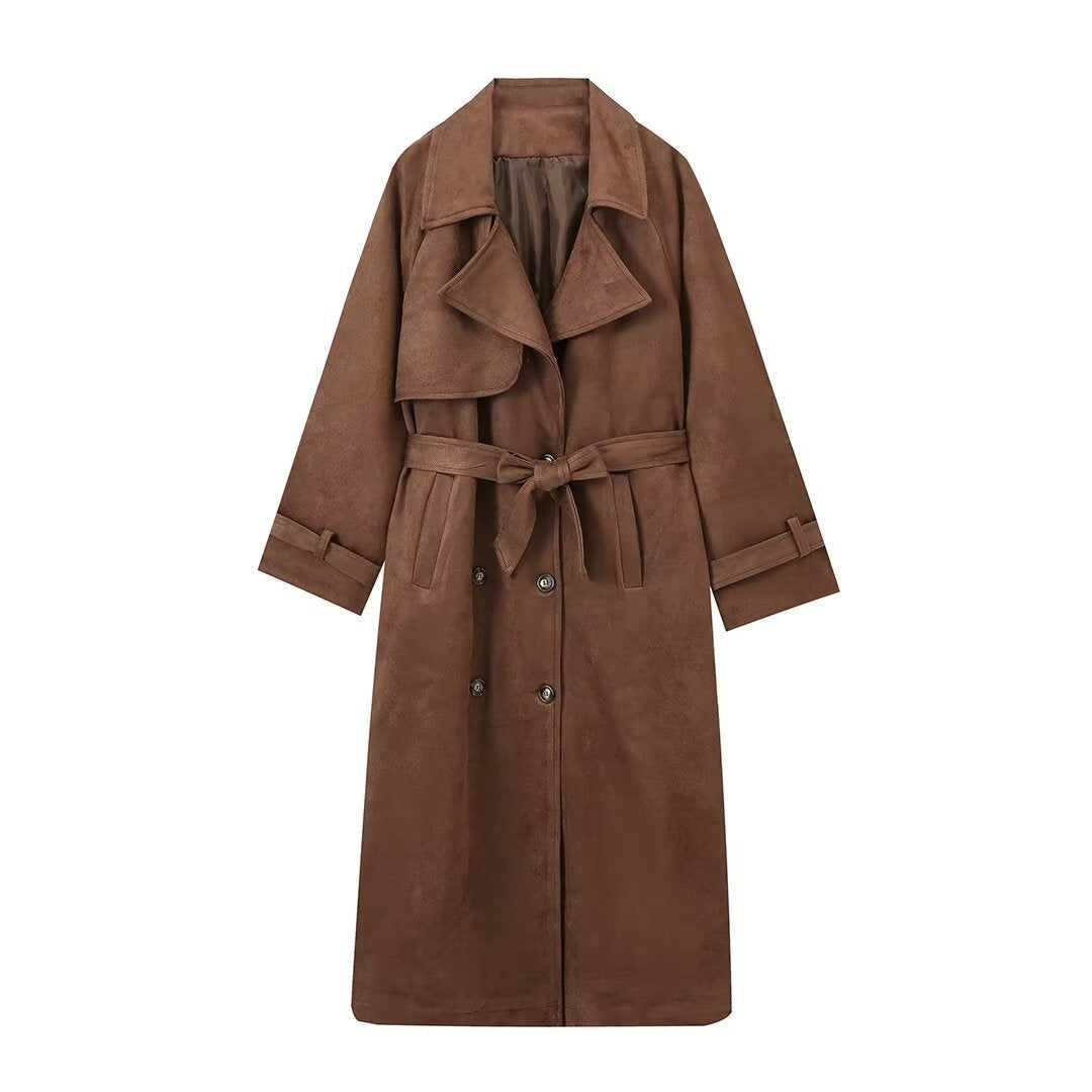 Damen elegante Suede Trenchcoat ModeGeist