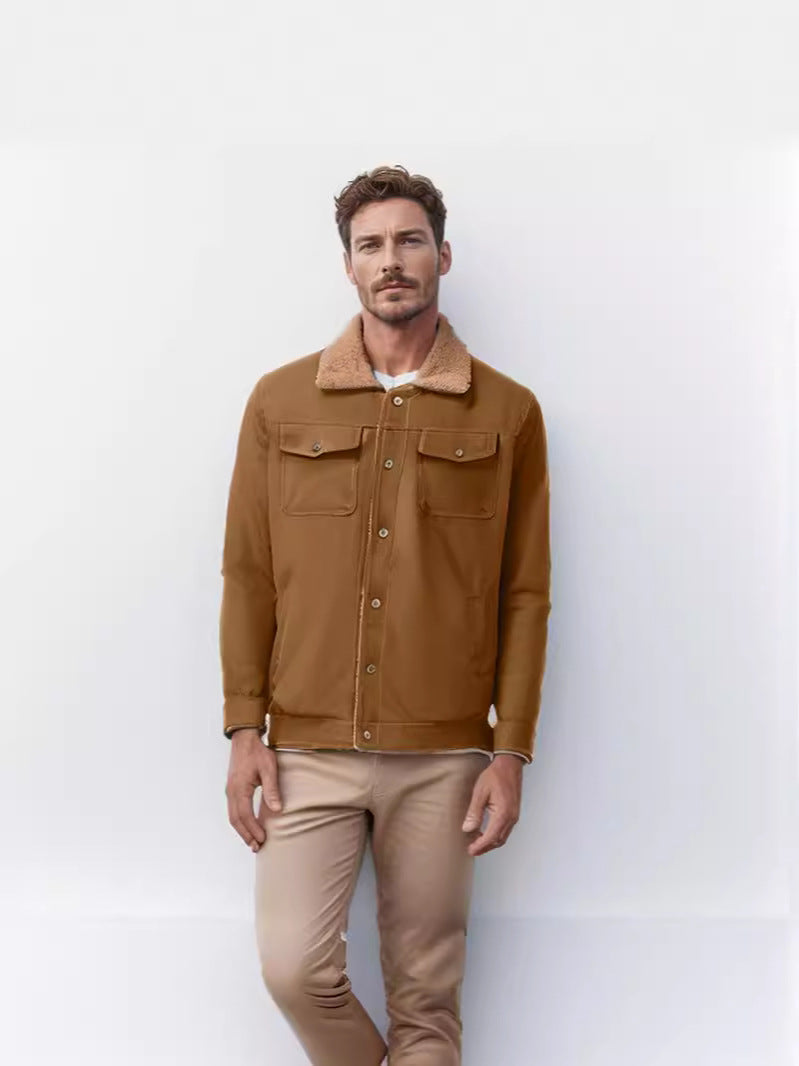 Herren lässige Jacke mit Kunstfellkragen und praktischen Taschen ModeGeist