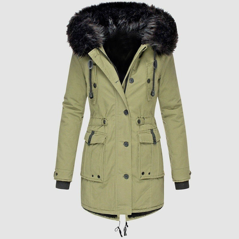 ModeGeist | Lange Winterjacke mit Knopfverschluss für Damen Ideal für Die Kalte Saison