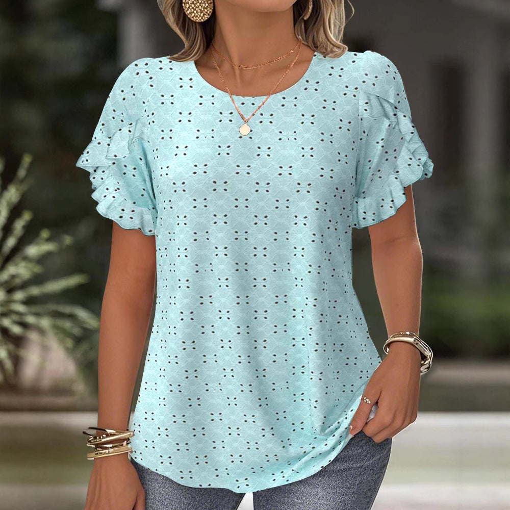 Modisches Blusenshirt für Damen mit Rüschen und Lochmuster