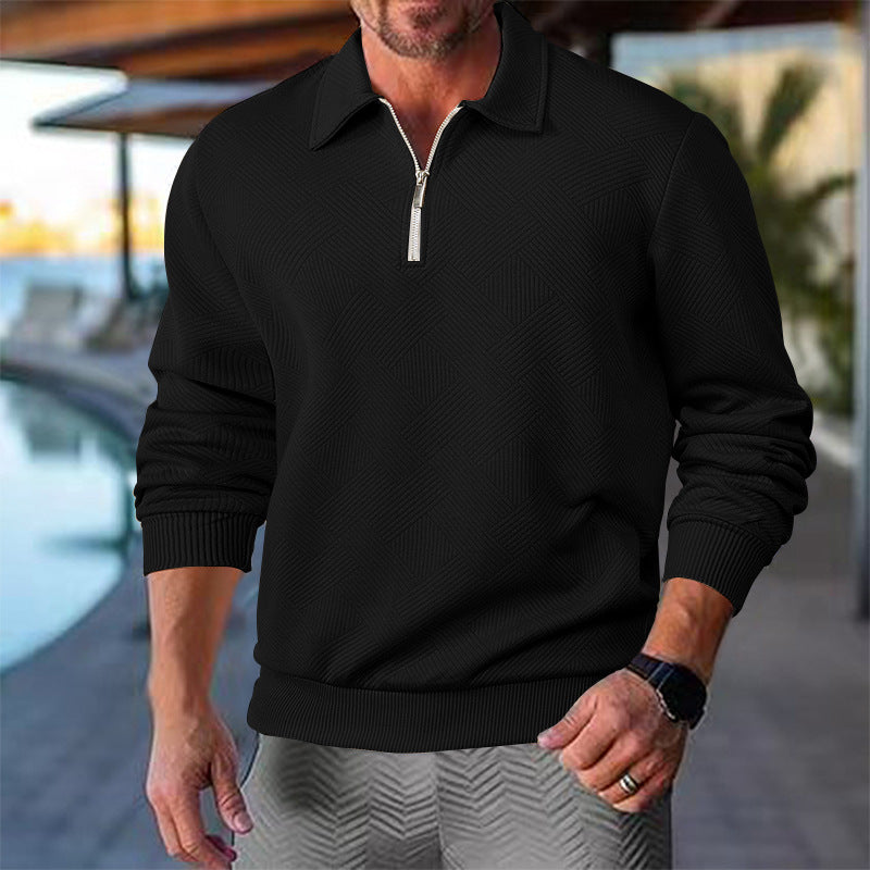 Herren Strickpullover mit kurzer Reißverschlussfront und strukturiertem Design ModeGeist