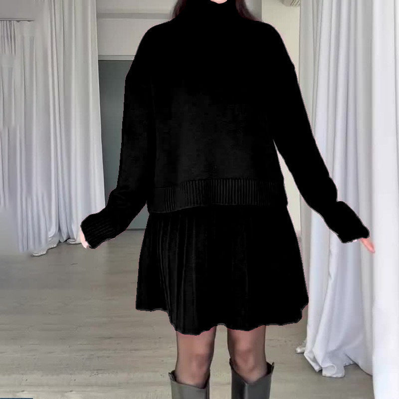 Damen Elegantes Strickensemble mit Rollkragen und fließendem Rock ModeGeist