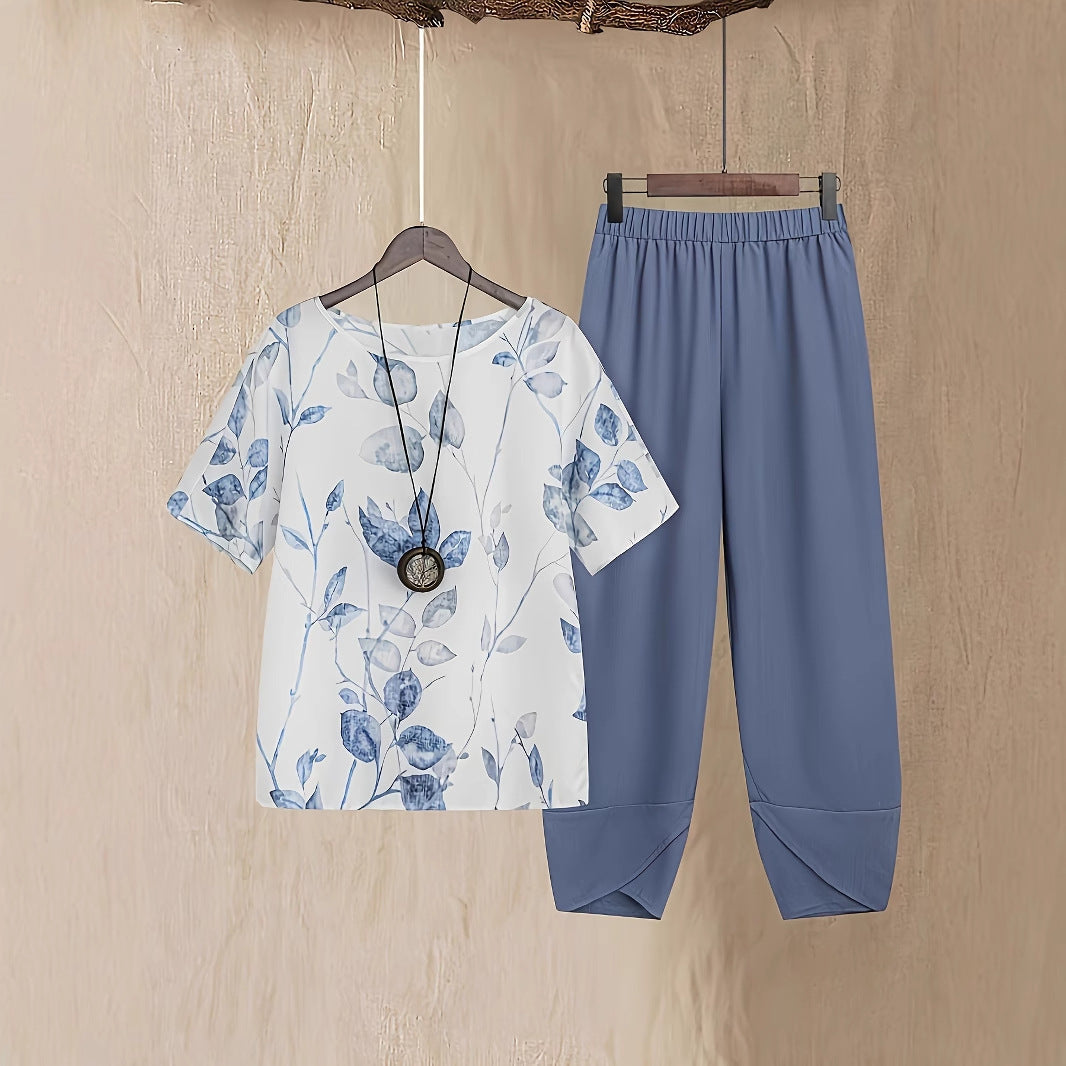Stilvolles Damen-Oberteil mit Hose im lässigen Look, Kontrastfarben