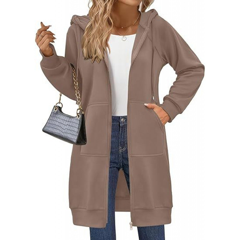 Damen modische Kapuzenjacke mit seitlichen Eingrifftaschen und Reißverschluss ModeGeist