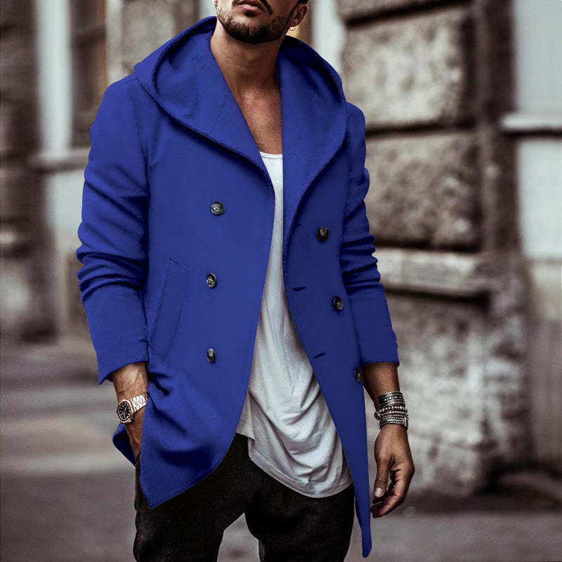 Herren stylischer Hoodie-Mantel mit doppelter Knopfreihe und weitem Kragen ModeGeist