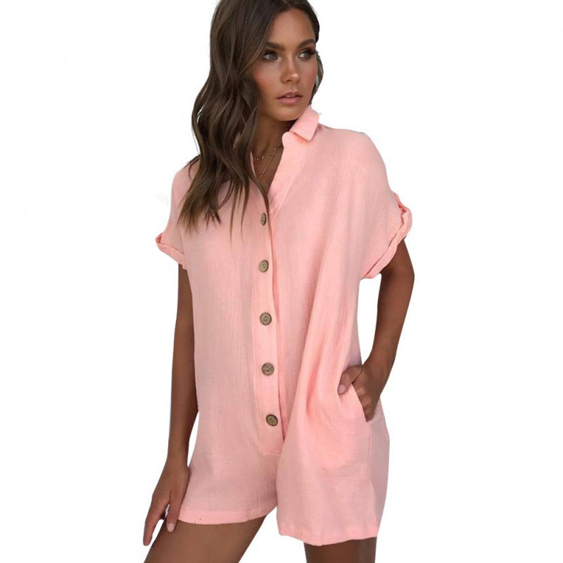 Modischer Damen-Kurzoverall mit Knöpfen und Taschen