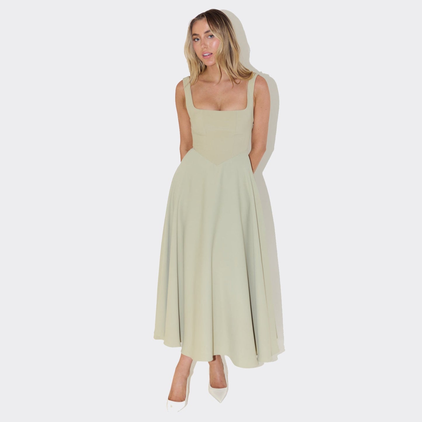 Damen Elegantes Maxikleid mit traumhaftem A-Linien Schnitt und schickem Quadrat-Ausschnitt ModeGeist