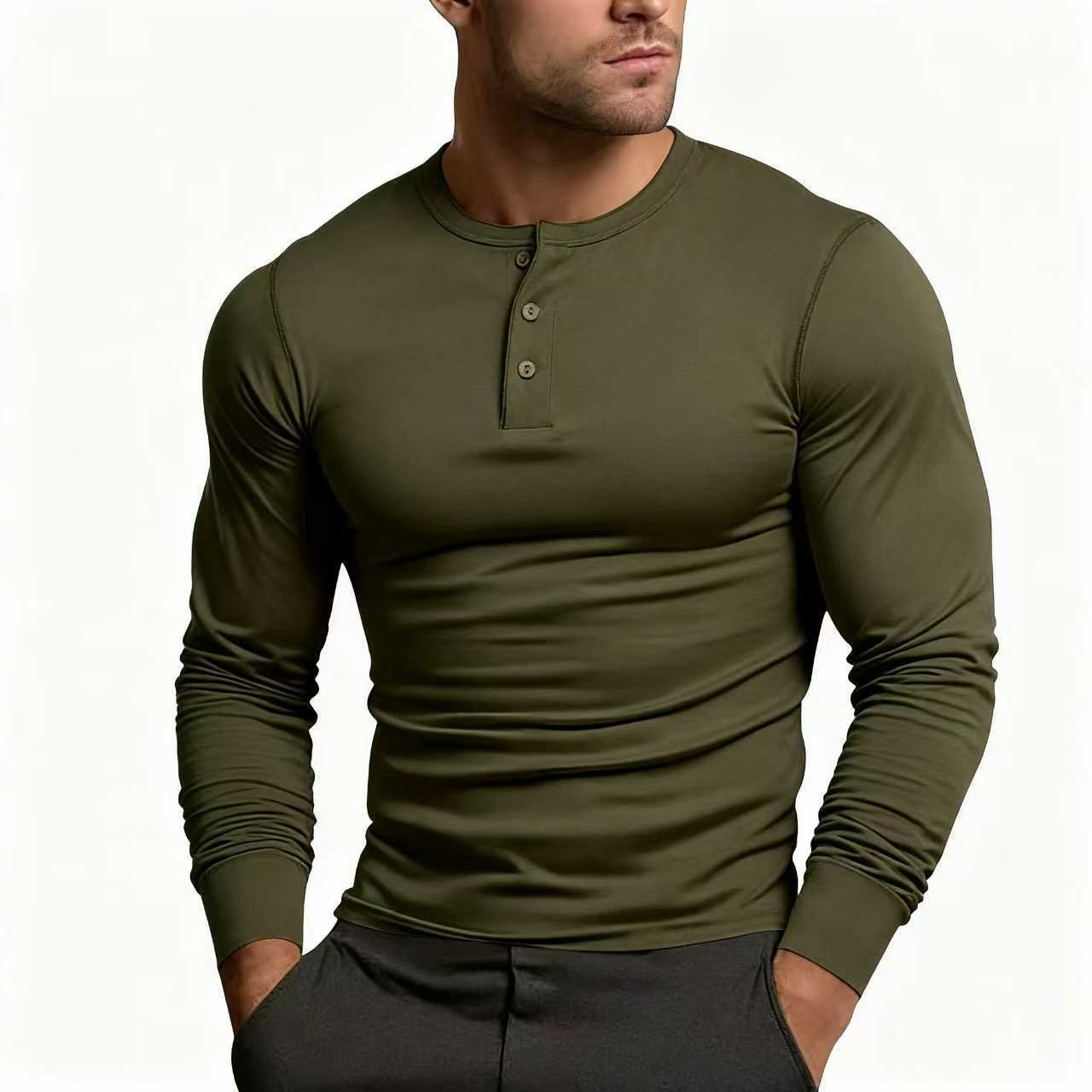 Herren Langarm-Henley-Shirt mit klassischem Knopfdetail und körpernaher Passform ModeGeist