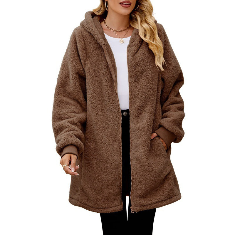 Damen Kuschelige Fleecejacke mit Kapuze ModeGeist