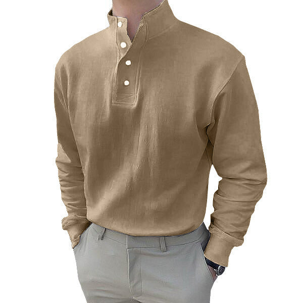 Herren Langarm-Henley-Shirt mit modernem Stehkragen und Knopfleiste ModeGeist