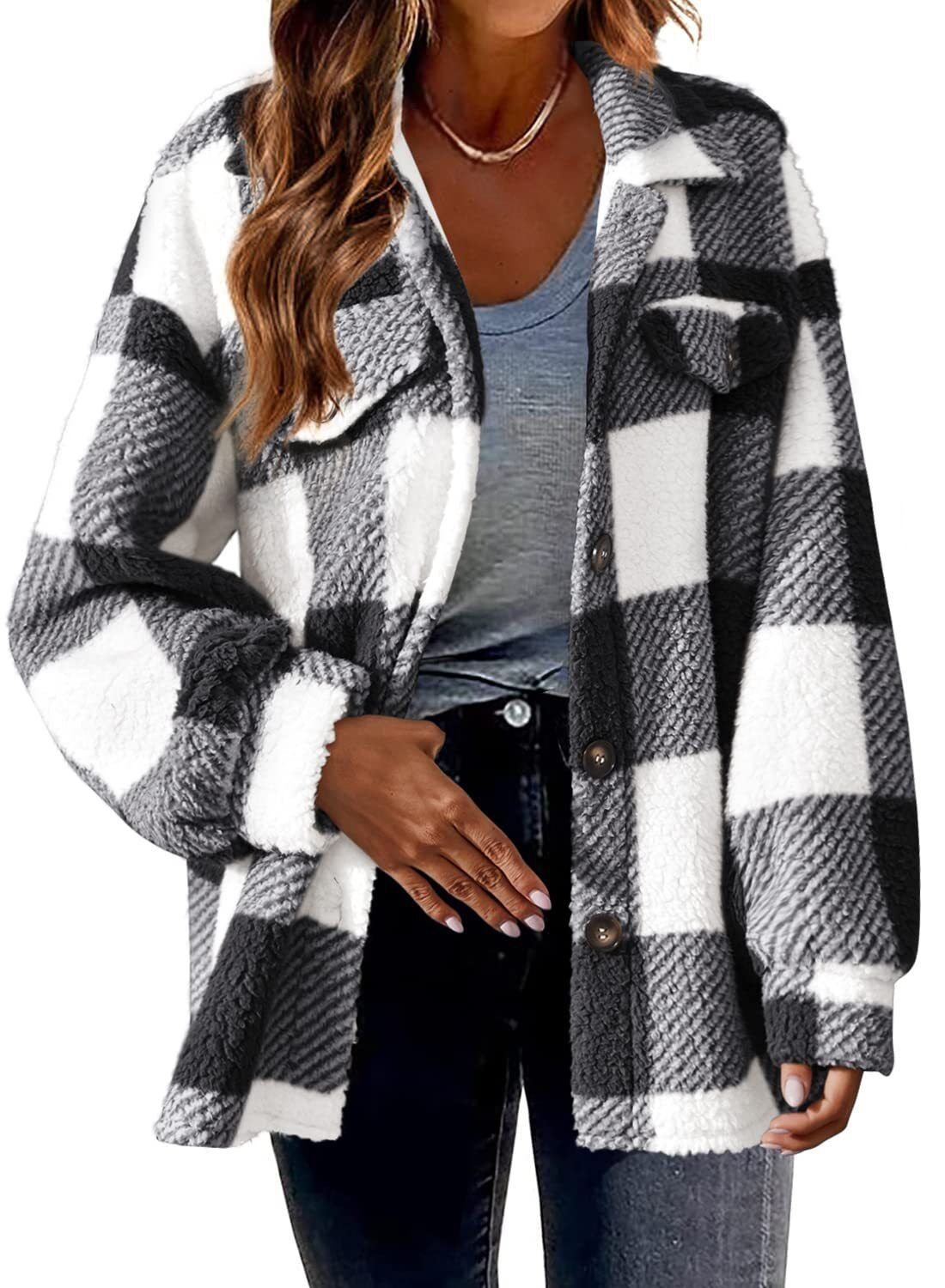 ModeGeist | Fleecejacke mit Karomuster Warm