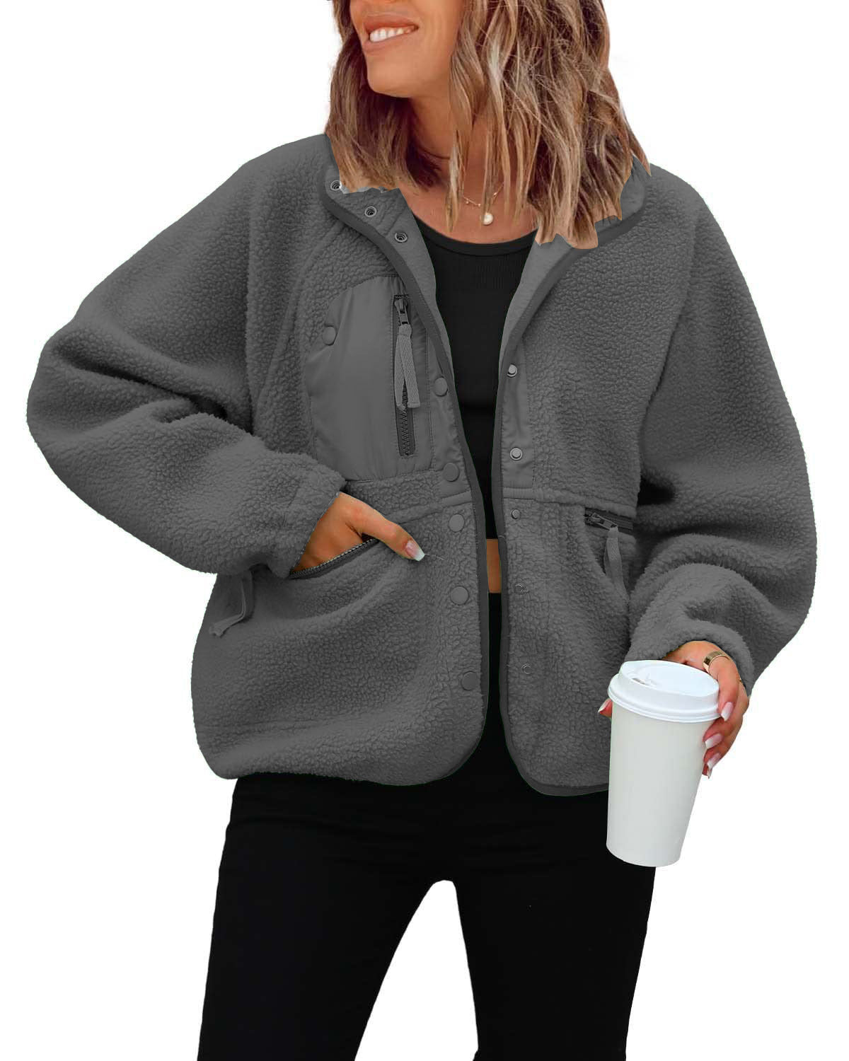 Damen kuschelige Fleecejacke mit praktischen Taschen ModeGeist