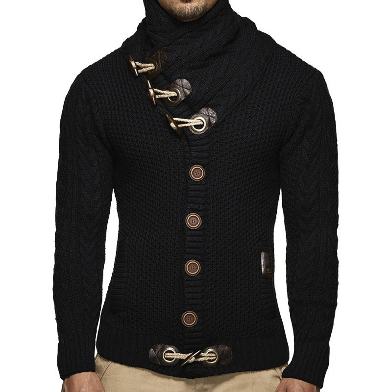 Herren Grobstrickpullover mit Schalkragen und Knopfdetail ModeGeist