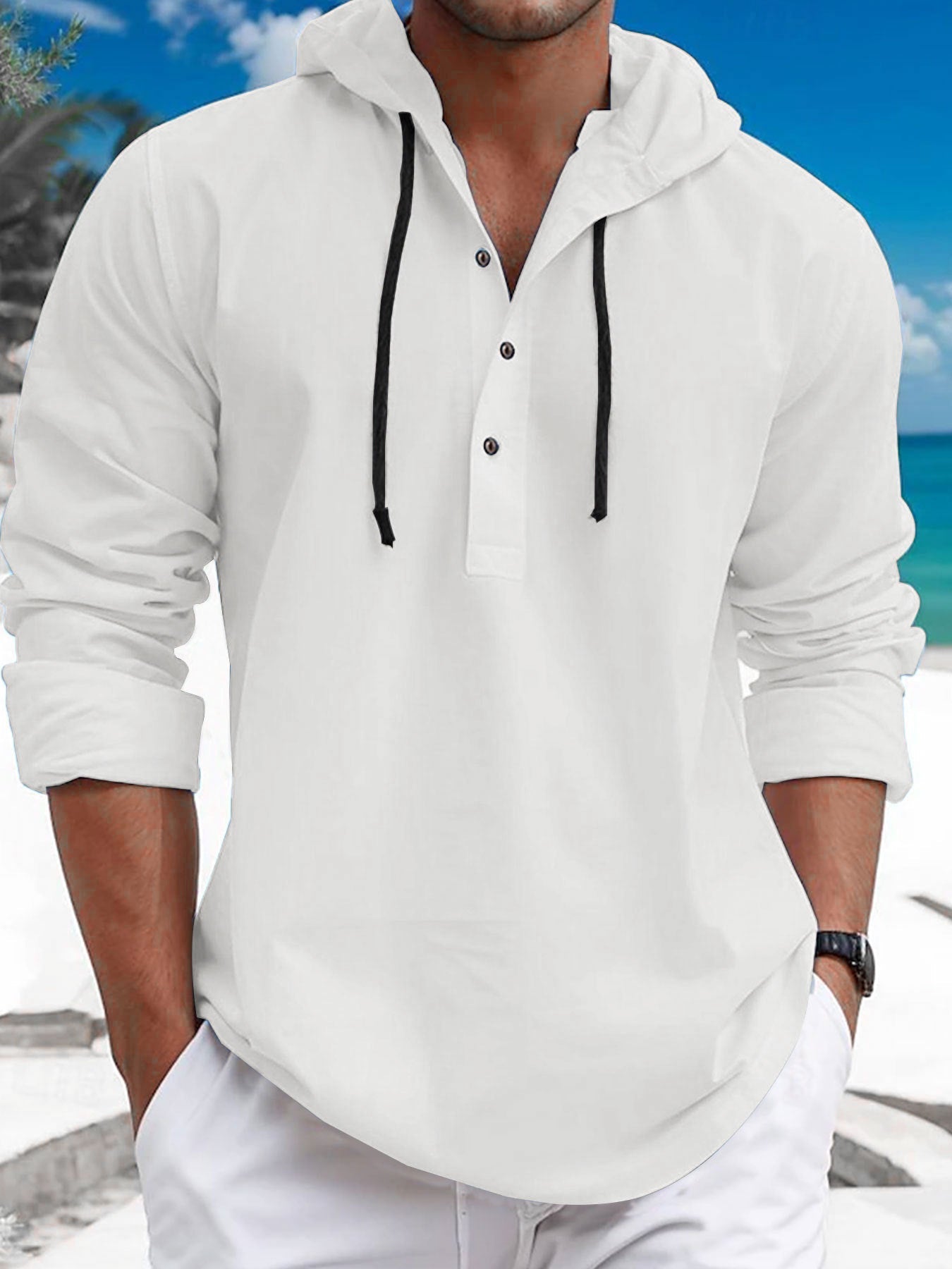 Herren Kapuzenpullover mit Knopfleiste und atmungsaktivem Stoff ModeGeist