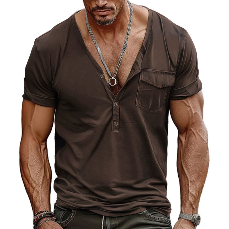 Herren Kurzarm-Henley-T-Shirt mit dekorativer Brusttasche und modernem Schnitt ModeGeist