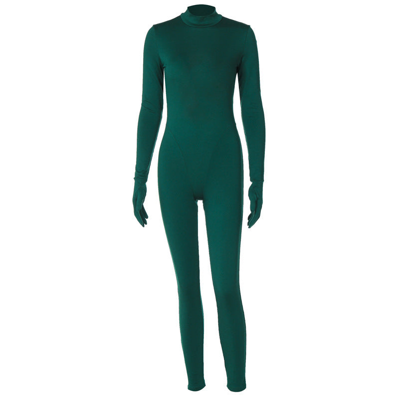 Modebewusster Damen-Jumpsuit mit hohem Kragen und langen Ärmeln