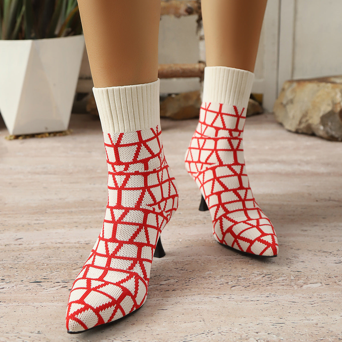 Damen Stiefelimitierte Sockenschuhe mit elegantem Absatz ModeGeist