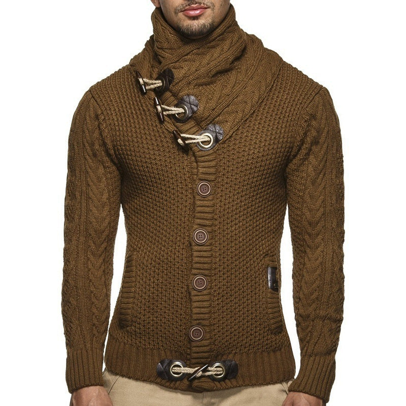 Herren Grobstrickpullover mit Schalkragen und Knopfdetail ModeGeist
