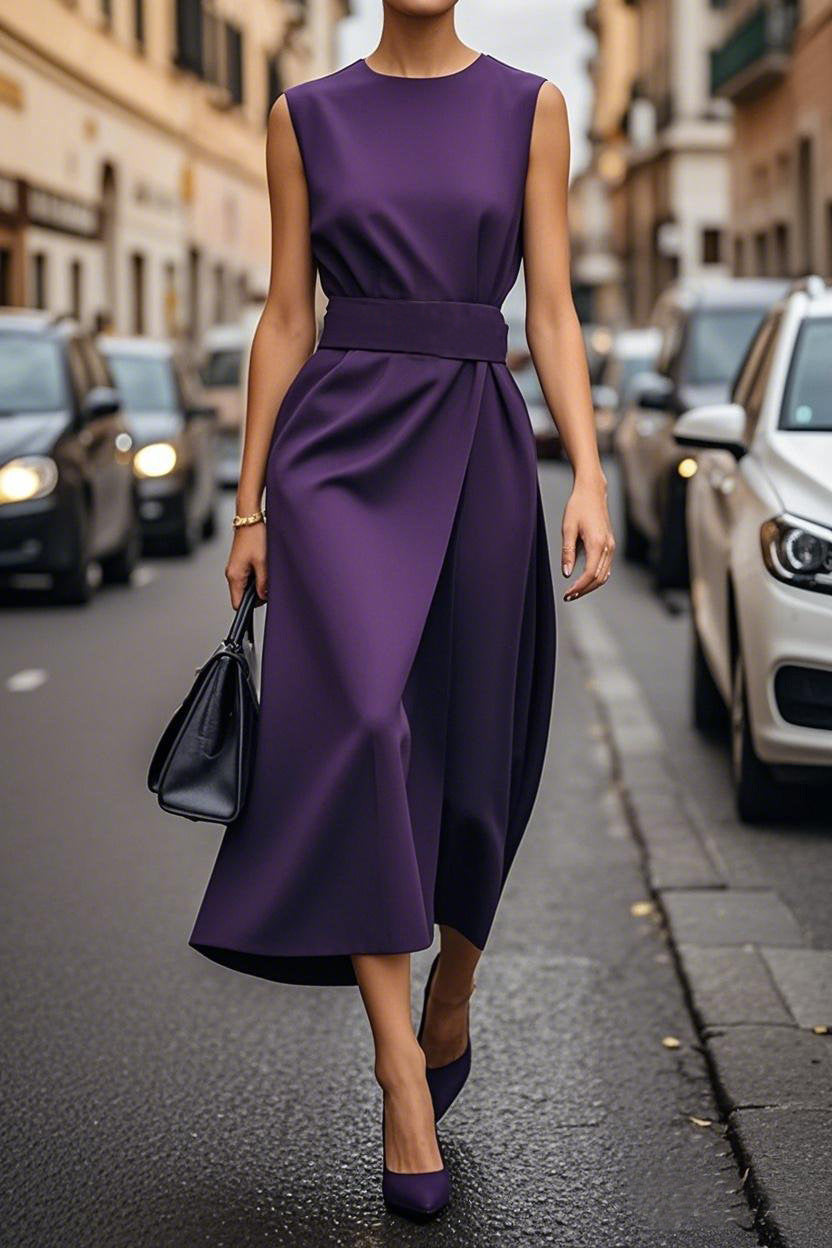 Damen Elegantes und fließendes Maxikleid mit Taillengürtel ModeGeist