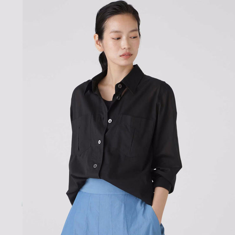 Elegante Damen-Baumwollbluse mit Brusttaschen und klassischem Schnitt von MODEGEIST
