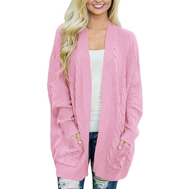 Damen lässige Strickjacke mit Kabelmuster und großzügigen Taschen ModeGeist