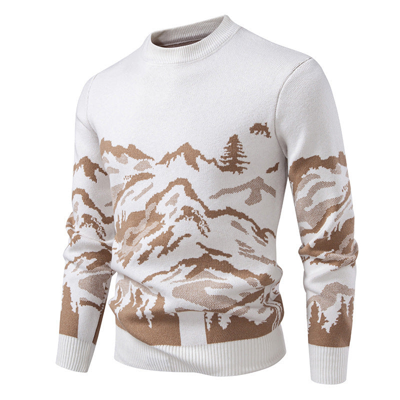 Herren Strickpullover mit Bergmotiv und hohem Kragen ModeGeist