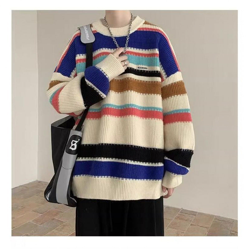 Damen Oversized Casual Strickpullover mit gestreiftem Design ModeGeist